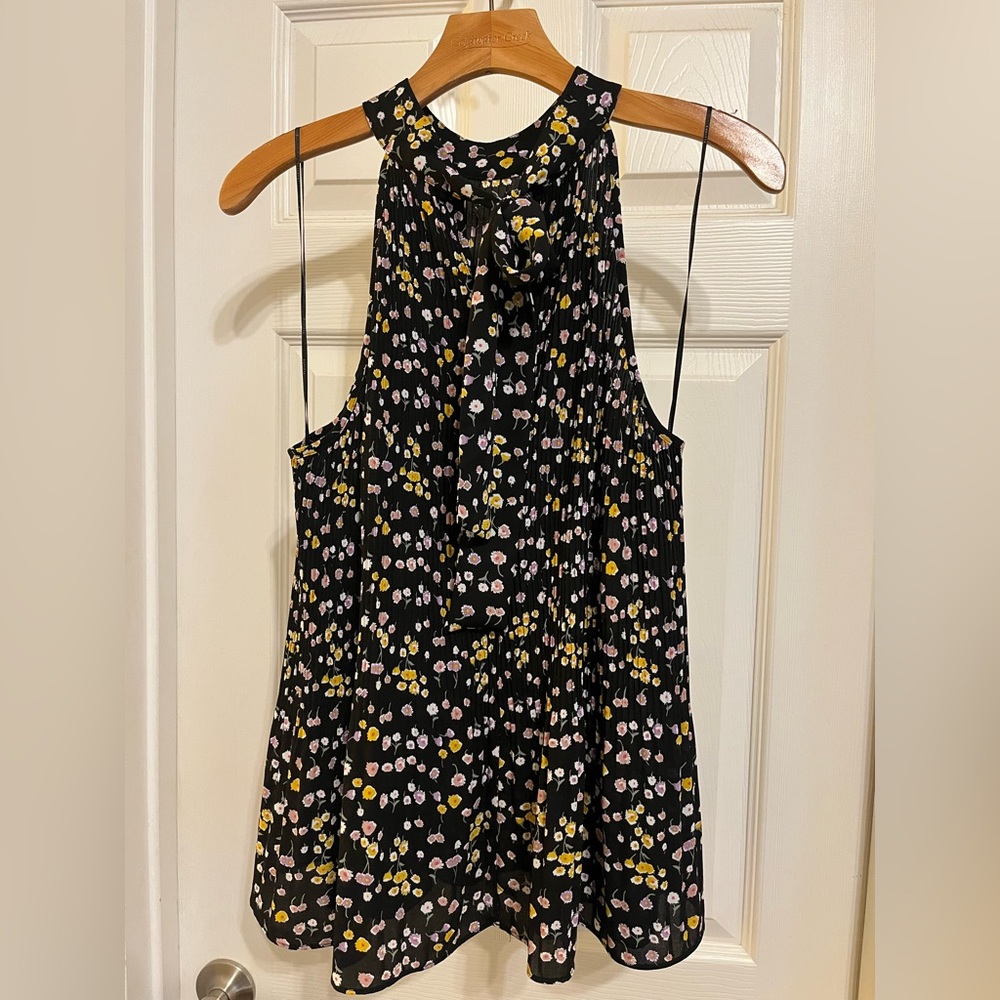 Pleione Black Tank Top with Yellow and Pink Floral Pattern